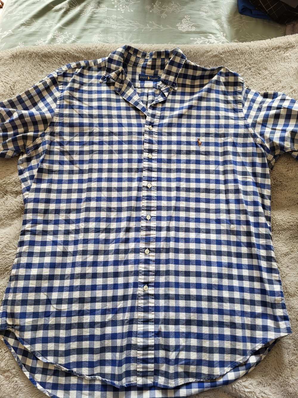 Ralph Lauren Blue & White Gingham Short-Sleeve Button-Down Shirt